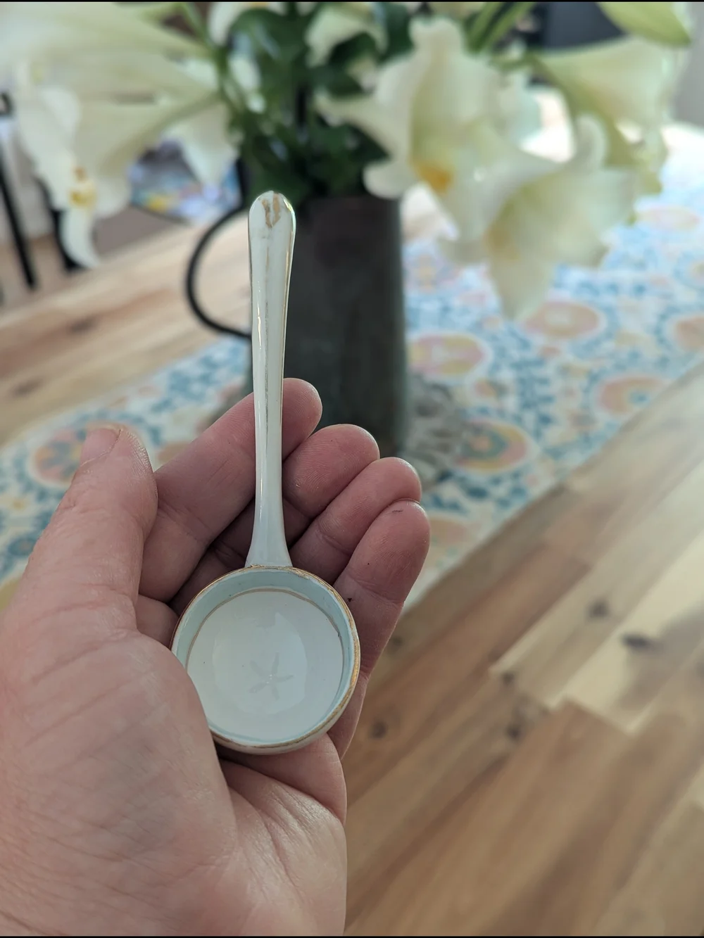 Nippon Hand Painted Porcelain Condiment Spoon Mayonnaise Ladle Rising Sun